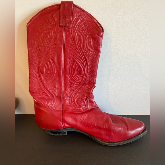 Shoes Vintage Red Leather Cowboy Western Boots 85 Shaft 1 Poshmark